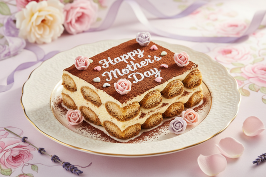 tiramisu cake with Happy Mother's Day written on it